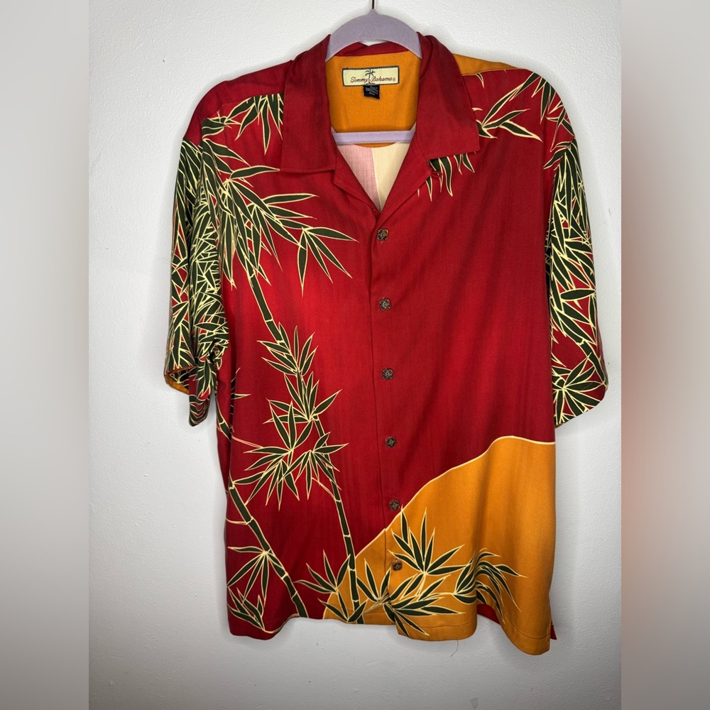 Silk Tommy Bahama multicolor Red Orange Bamboo Silk Shirt Size M